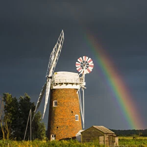 Rainbow over Horsey Mill, Norfolk Broads National Park, Norfolk, England