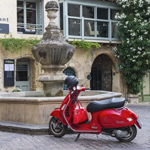 Red Vespa & Fountain, Venasque, Provence, France