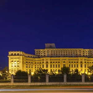 Romania, Bucharest, Palace of Parliament, worlds second-largest building, dusk