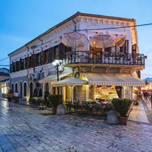 Rruga Kola Idromeno Street at night, Old Town, Shkodra, Albania