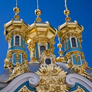 Russia, St Petersburg, Catherine Palace, Tsarskoe Selo. The lavish imperial palace at Tsarskoe Selo was designed by Rastrelli in1752 for Tsarina Elizabeth. She named it the Catherine Palace in honour of