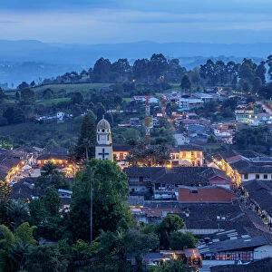 Salento at dusk, elevated view, Quindio Department, Colombia