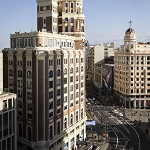 Spain, Madrid, Gran Via, View from the terrace of Hotel Room Mate Macarena