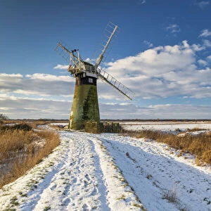 St. Benets Mill in Winter, Norfolk Broads National Park, Norfolk, England