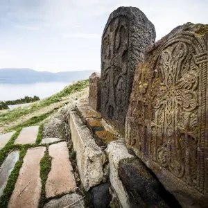 Print of Stele near Sevanavank monastery, Armenia Print of Stele near Sevanavank monastery, Armenia