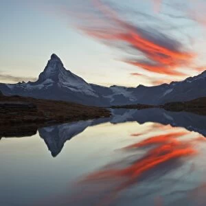 Switzerland, Valais, The Sky on fire during the Sunset above the Matterhorn