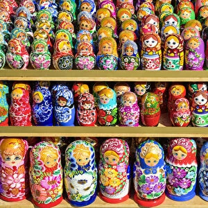 Traditional Russian nesting dolls, or matryoshka, on sale in Saint Petersburg, Russia
