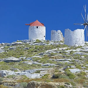 Traditional windmills, Hora, Amorgos Island, Cyclades Islands, Greece, Europe