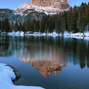 Tre Cime di Lavaredo Reflecting in Lake Antorno, Dolomites, South Tyrol, Italy