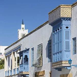 Tunisia, Main street in the Picturesque whitewashed village of Sidi Bou Said