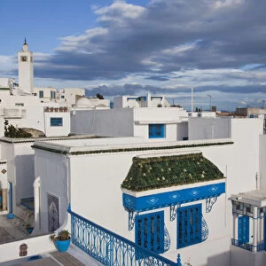 Tunisia, Sidi Bou Said, elevated town view