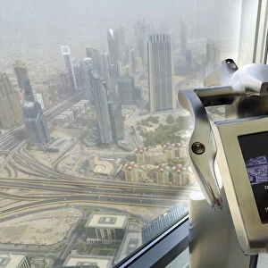 UAE, Dubai, Sheikh Zayed Road from Burj Khalifa, A Behold Telescope, Electronic Telescope
