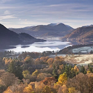 Ullswater from Gowbarrow Fell on a frosty autumn morning, Lake District, Cumbria, England