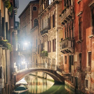 Venice canals at night, Venice, Veneto, Italy