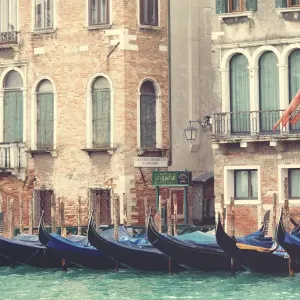 Print of Parked Gondolas Along the Grand Canal Print of Parked Gondolas Along the Grand Canal