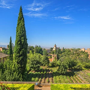 View at the Alhambra from the Generalife gardens, UNESCO World Heritage Site, Granada