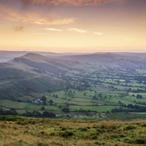 View from Mam Tor over Hope Valley at Sunrise, Peak District National Park, Derbyshire