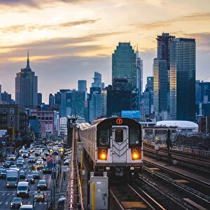 View of Manhattan from Queens train station, Manhattan, New York City, USA