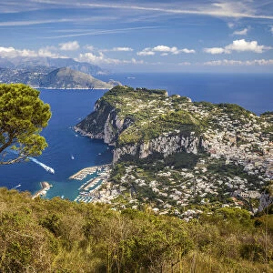 View from Monte Solaro to Marina Grande, Anacapri, Capri, Gulf of Naples, Campania, Italy