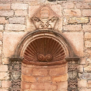 Detail of a wall inside the ruins of the Jesuit Missions of "Jesus de Tavarangue", Itapua, Paraguay