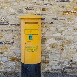 Yellow letter box in Pano Lefkara, Lefkara Village, Cyprus