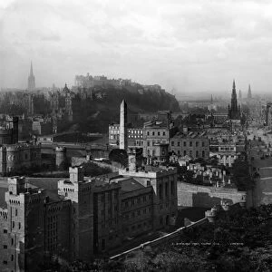 View of Princes Street, Edinburgh from Calton Hill with Calton Jail in foreground