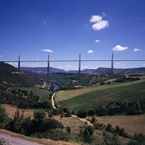FRANCE, Midi-Pyrenees, Aveyron Millau bridge which spans the Tarn River Valley
