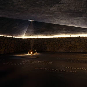 Israel, Jerusalem, Yad Vashem Holocaust memorial and museum interior with eternal flame