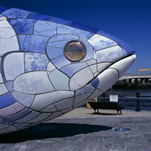 N. IRELAND, Belfast Lagan Weir. Big Fish Sculpture, part view of head