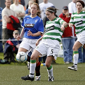 Intense Rivalry: Dannielle Connolly Outmuscles Cheryl Gallacher for the Ball at Celtic v Rangers Ladies Match, 2008