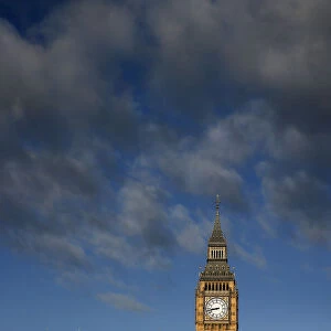 The Big Ben clock is seen during sunrise in London