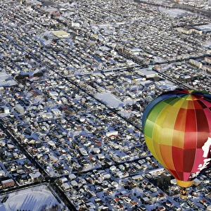 A hot air balloon flies over Obihiro, northern Japan