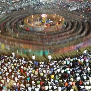 Print of Hindu devotees performing Garba dance during Navratri festival in Surat, Gujarat Print of Hindu devotees performing Garba dance during Navratri festival in Surat, Gujarat