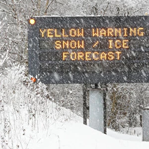 A road sign warns of adverse weather conditions on the A9 near Killiecrankie, in Scotland