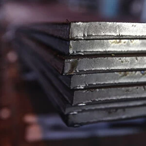 Steel plates are pictured at the Ariel Metal steel trader warehouse in Podolsk