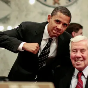 Print of a photograph featuring Senators Barack Obama and Richard Lugar Print of a photograph featuring Senators Barack Obama and Richard Lugar