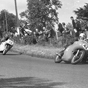 Geoff Duke (Norton) and Alan Shepherd (AJS) 1959 Junior Ulster Grand Prix