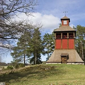 Freestanding church belltower, Tensta Church, Uppsala County, Uppland, Sweden, april