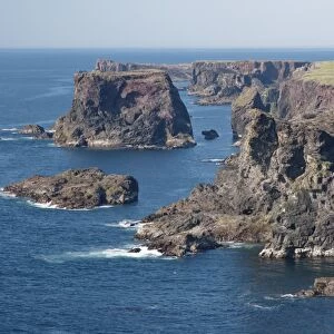 View of coastline and sea cliffs, Eshaness, Mainland, Shetland Islands, Scotland, May