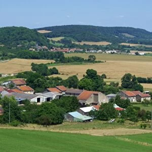 View of farm buildings and farmland, Apremont-la-Foret, Meuse Department, Lorraine, France, July