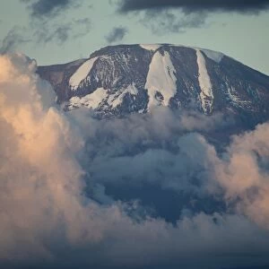 View of mountain summit with clouds at sunset, Mount Kilimanjaro, Kilimanjaro N. P. Tanzania, november