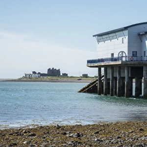 View of RNLI lifeboat station overlooking Piel Channel and Piel Island, Roa Island, Islands of Furness