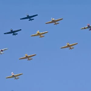 Armada of North American T-6 Texans in War Birds Formation fly over, Ea Air Show
