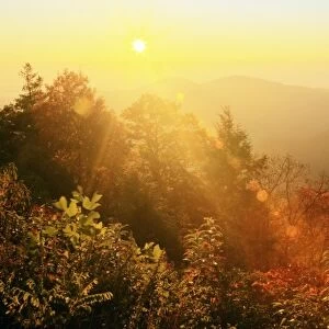 Autumn colors in the southern Appalachian Mountains at sunrise, from Blue Ridge Parkway