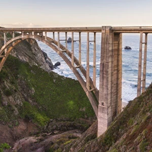 The backside view of Bixby Bridge against the Pacific Ocean