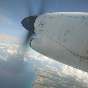 BARBADOS-Caribbean Aerial: Propeller Airliner View over Barbados a Walter
