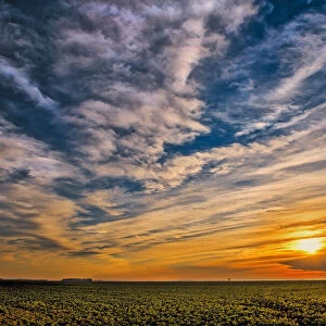 Canada, Manitoba, Dugald. Clouds at sunset on prairie