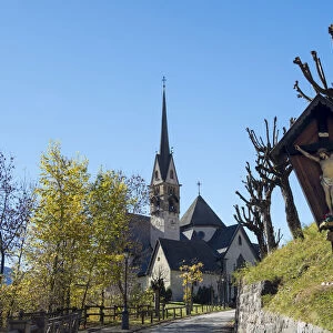 Church San Vigilio. Moena in valley Val di Fassa in the Dolomites, Italy