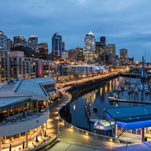City skyline from Pier 66 in downtown Seattle, Washington, USA