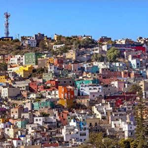 Many Colored Orange Blue Red Houses of Guanajuato Mexico